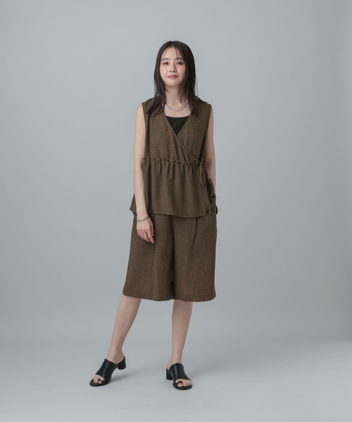 GLOBAL WORK（グローバルワーク）の「MATINEE LINE/カラミリネンライクハーフパンツ/670039（その他パンツ・レディース・ブラック×ホワイト/ベージュ/ブラウン系8・MEDIUM/LARGE）」の14枚目の写真