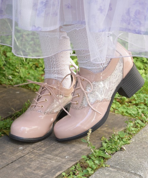 axes femme(アクシーズファム)の「レース切替レインブーティー(ブーツ・レディース・ピンク/ブラック・LARGE/MEDIUM)」の1枚目の写真