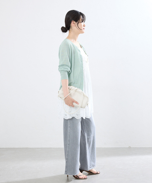 IENA(イエナ)の「《/アンサンブル対応/手洗い可》ハイツイストリネンクルーネックカーディガン(カーディガン/ボレロ・レディース・ベージュ/ライトグリーン/ブラック系その他・FREE)」の12枚目の写真