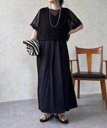 メッシュプルオーバー×ショルダータックワンピース