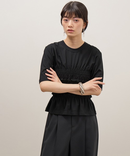 ADAM ET ROPE'(アダムエロペ)の「ロゴシャーリングTEE/接触冷感/UVカット/防シワ/遮熱(Tシャツ/カットソー・レディース・ブラック/ホワイト/ブラウン・FREE)」の1枚目の写真