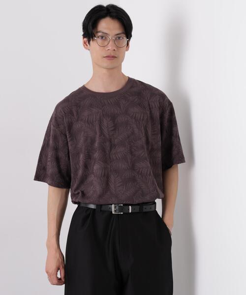 NANO universe(ナノユニバース)の「リンクスジャガードリーフ柄Tシャツ(Tシャツ/カットソー・メンズ・ブラック/ホワイト/ボルドー・M/L)」の3枚目の写真