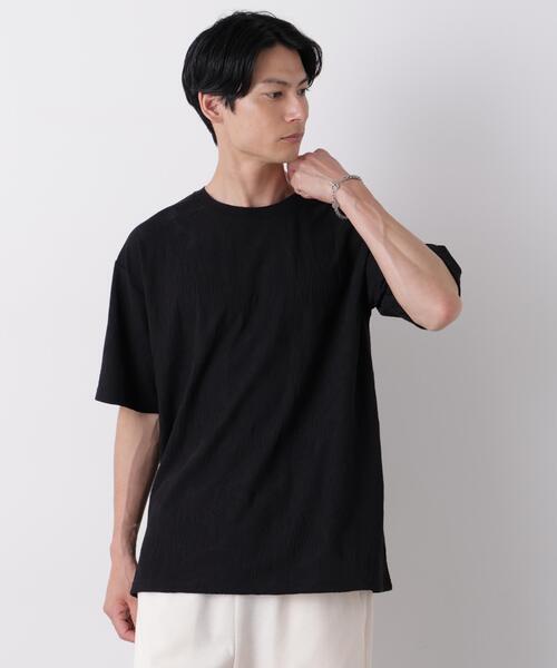 NANO universe(ナノユニバース)の「リンクスジャガードリーフ柄Tシャツ(Tシャツ/カットソー・メンズ・ブラック/ホワイト/ボルドー・M/L)」の1枚目の写真