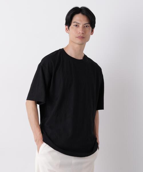 NANO universe(ナノユニバース)の「リンクスジャガードリーフ柄Tシャツ(Tシャツ/カットソー・メンズ・ブラック/ホワイト/ボルドー・M/L)」の4枚目の写真