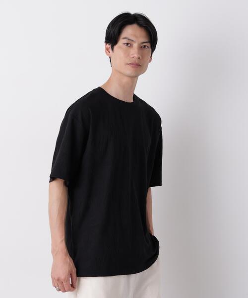 NANO universe(ナノユニバース)の「リンクスジャガードリーフ柄Tシャツ(Tシャツ/カットソー・メンズ・ブラック/ホワイト/ボルドー・M/L)」の5枚目の写真