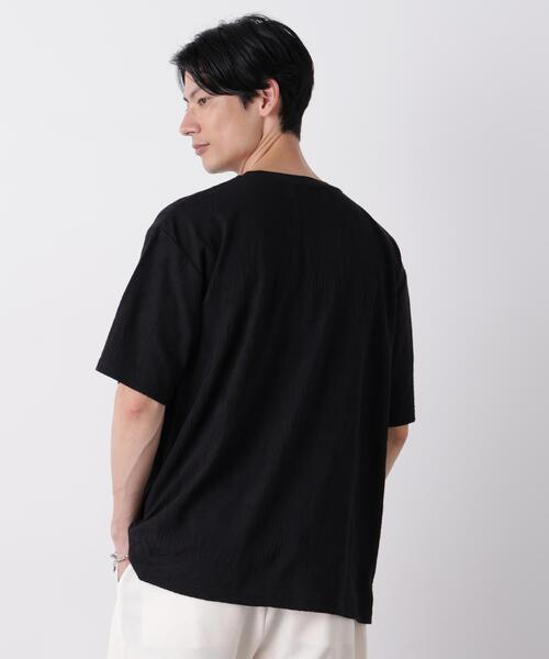 NANO universe(ナノユニバース)の「リンクスジャガードリーフ柄Tシャツ(Tシャツ/カットソー・メンズ・ブラック/ホワイト/ボルドー・M/L)」の6枚目の写真