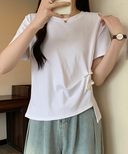 2ly2（トゥーリートゥー）の「サイドリボンカットソー / アシンメトリーデザイン 半袖トップス（Tシャツ/カットソー・レディース・ブラック/ベージュ/ホワイト/ボルドー・FREE）」の12枚目の写真