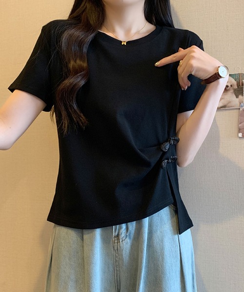 2ly2（トゥーリートゥー）の「サイドリボンカットソー / アシンメトリーデザイン 半袖トップス（Tシャツ/カットソー・レディース・ブラック/ベージュ/ホワイト/ボルドー・FREE）」の14枚目の写真