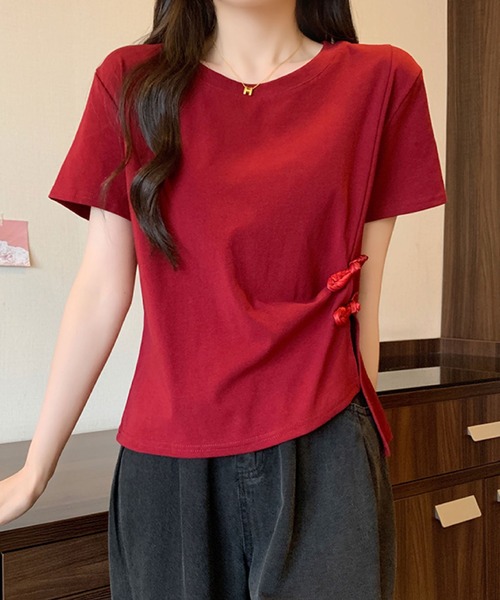 2ly2（トゥーリートゥー）の「サイドリボンカットソー / アシンメトリーデザイン 半袖トップス（Tシャツ/カットソー・レディース・ブラック/ベージュ/ホワイト/ボルドー・FREE）」の16枚目の写真