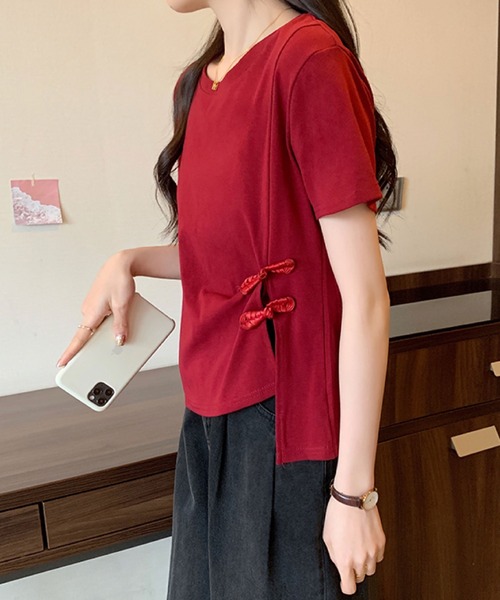 2ly2（トゥーリートゥー）の「サイドリボンカットソー / アシンメトリーデザイン 半袖トップス（Tシャツ/カットソー・レディース・ブラック/ベージュ/ホワイト/ボルドー・FREE）」の20枚目の写真
