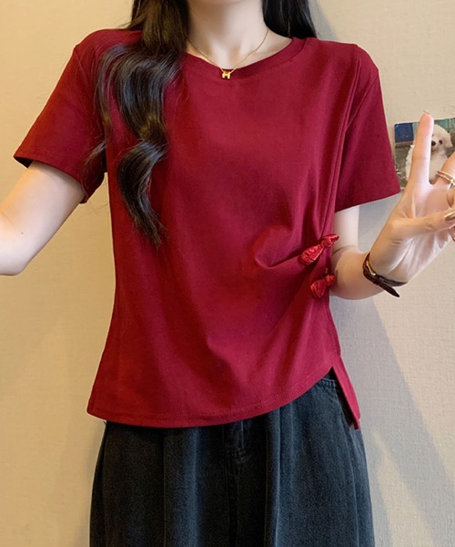 2ly2（トゥーリートゥー）の「サイドリボンカットソー / アシンメトリーデザイン 半袖トップス（Tシャツ/カットソー・レディース・ブラック/ベージュ/ホワイト/ボルドー・FREE）」の21枚目の写真