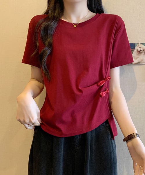 2ly2（トゥーリートゥー）の「サイドリボンカットソー / アシンメトリーデザイン 半袖トップス（Tシャツ/カットソー・レディース・ブラック/ベージュ/ホワイト/ボルドー・FREE）」の22枚目の写真