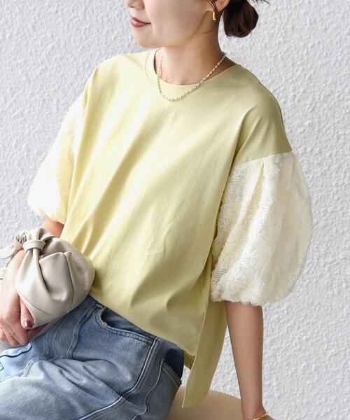 SHIPS(シップス)の「【WEB限定】〈接触冷感/UVカット/汗染み防止加工〉FUNCTION 袖 レース プルオーバー(Tシャツ/カットソー・レディース・イエロー系/ブラック/ホワイト・ONE SIZE)」の3枚目の写真