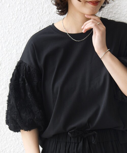 SHIPS(シップス)の「【WEB限定】〈接触冷感/UVカット/汗染み防止加工〉FUNCTION 袖 レース プルオーバー(Tシャツ/カットソー・レディース・イエロー系/ブラック/ホワイト・ONE SIZE)」の1枚目の写真
