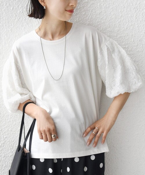 SHIPS(シップス)の「【WEB限定】〈接触冷感/UVカット/汗染み防止加工〉FUNCTION 袖 レース プルオーバー(Tシャツ/カットソー・レディース・イエロー系/ブラック/ホワイト・ONE SIZE)」の18枚目の写真