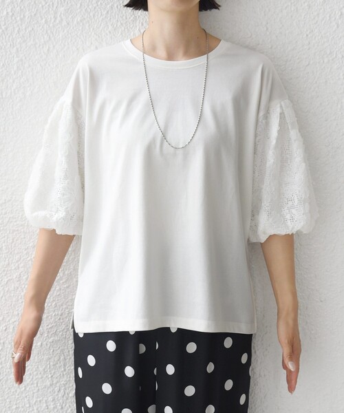SHIPS(シップス)の「【WEB限定】〈接触冷感/UVカット/汗染み防止加工〉FUNCTION 袖 レース プルオーバー(Tシャツ/カットソー・レディース・イエロー系/ブラック/ホワイト・ONE SIZE)」の11枚目の写真