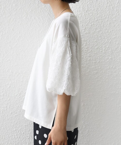SHIPS(シップス)の「【WEB限定】〈接触冷感/UVカット/汗染み防止加工〉FUNCTION 袖 レース プルオーバー(Tシャツ/カットソー・レディース・イエロー系/ブラック/ホワイト・ONE SIZE)」の12枚目の写真