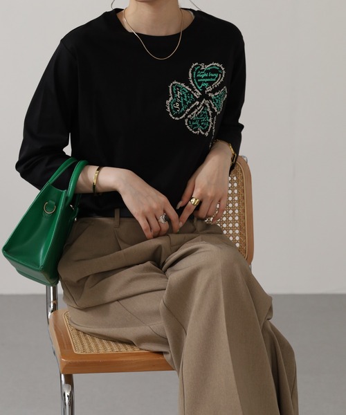 BRODIAEA(ブローディア)の「BRODIAEA クローバーモチーフ7分袖Tシャツ(Tシャツ/カットソー・レディース・グレー/ピンク/モスグリーン/ブラック・40)」の22枚目の写真