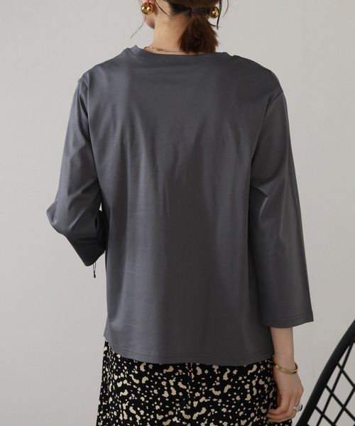 BRODIAEA(ブローディア)の「BRODIAEA クローバーモチーフ7分袖Tシャツ(Tシャツ/カットソー・レディース・グレー/ピンク/モスグリーン/ブラック・40)」の17枚目の写真