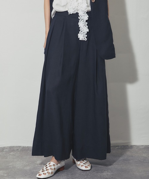 SMILE ORCHID(スマイルオーキッド)の「リネンワイドパンツ(その他パンツ・レディース・ナチュラル/ネイビー・M)」の1枚目の写真