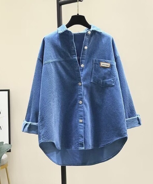 NANEA(ナネア)の「コーディロイシャツ(シャツ/ブラウス・レディース・ネイビー/カーキ/ピンク/アイボリー/サーモンピンク・X-LARGE)」の4枚目の写真