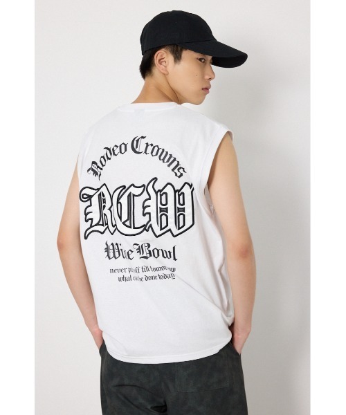 RODEO CROWNS WIDE BOWL(ロデオクラウンズワイドボウル)の「Blackletterノースリーブトップス(Tシャツ/カットソー・メンズ・ターコイズブルー系1/ブラック/ホワイト・LARGE/MEDIUM)」の2枚目の写真