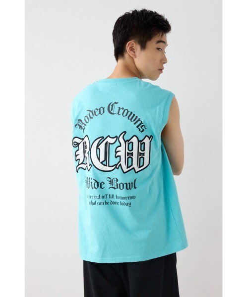 RODEO CROWNS WIDE BOWL(ロデオクラウンズワイドボウル)の「Blackletterノースリーブトップス(Tシャツ/カットソー・メンズ・ターコイズブルー系1/ブラック/ホワイト・LARGE/MEDIUM)」の10枚目の写真
