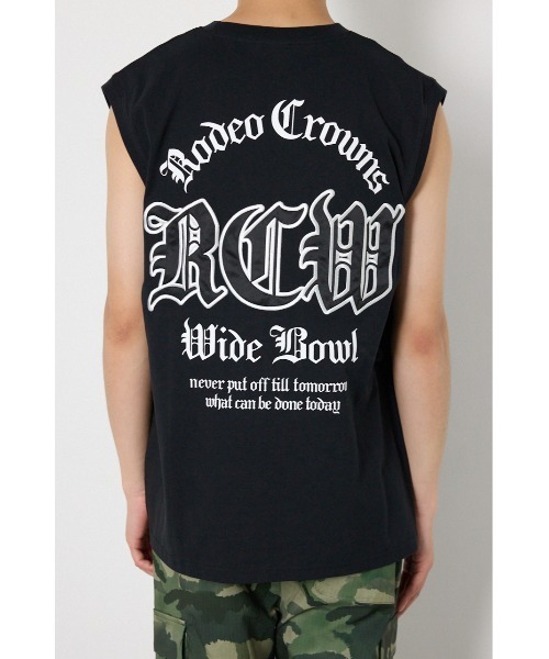 RODEO CROWNS WIDE BOWL(ロデオクラウンズワイドボウル)の「Blackletterノースリーブトップス(Tシャツ/カットソー・メンズ・ターコイズブルー系1/ブラック/ホワイト・LARGE/MEDIUM)」の19枚目の写真