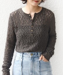 〈手洗い可能〉シュリンク レース ヘンリーネック 2WAY プルオーバー