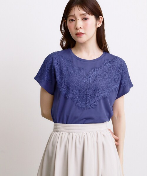 grove(グローブ)の「【持続冷感/SET UP可】ひんやりポンチシリーズ/フロントレースドルマンカットソー(Tシャツ/カットソー・レディース・ブラック/オフホワイト/パープル系4/ブラウン系その他・03/02/04/05)」の1枚目の写真