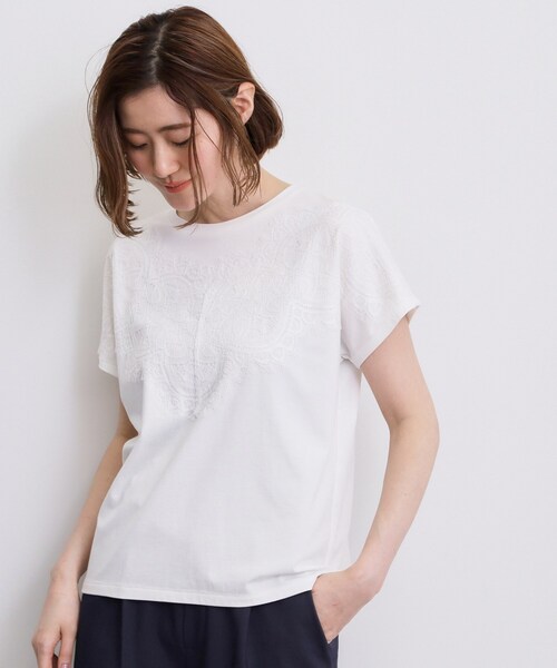 grove(グローブ)の「【持続冷感/SET UP可】ひんやりポンチシリーズ/フロントレースドルマンカットソー(Tシャツ/カットソー・レディース・ブラック/オフホワイト/パープル系4/ブラウン系その他・03/02/04/05)」の5枚目の写真