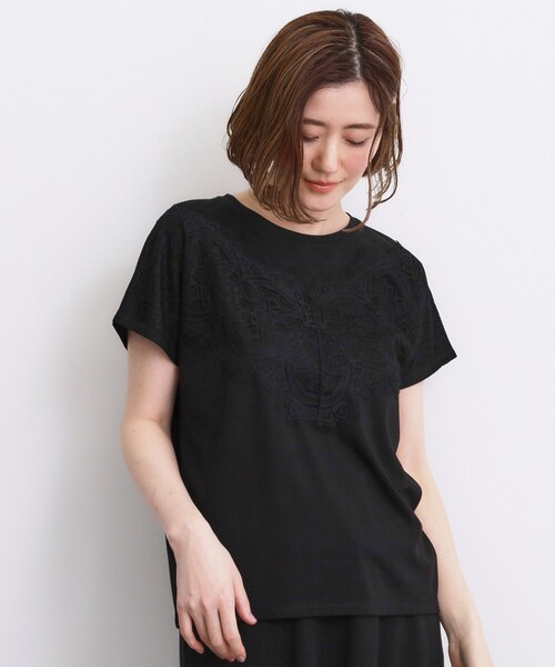 grove(グローブ)の「【持続冷感/SET UP可】ひんやりポンチシリーズ/フロントレースドルマンカットソー(Tシャツ/カットソー・レディース・ブラック/オフホワイト/パープル系4/ブラウン系その他・03/02/04/05)」の9枚目の写真