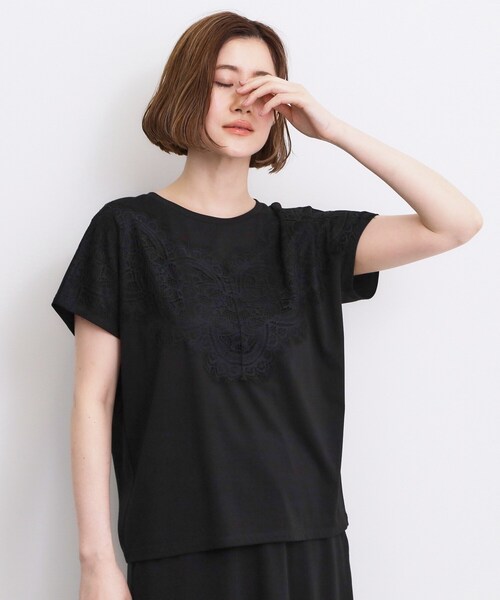 grove(グローブ)の「【持続冷感/SET UP可】ひんやりポンチシリーズ/フロントレースドルマンカットソー(Tシャツ/カットソー・レディース・ブラック/オフホワイト/パープル系4/ブラウン系その他・03/02/04/05)」の10枚目の写真