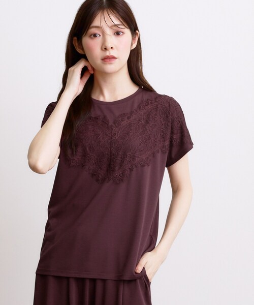 grove(グローブ)の「【持続冷感/SET UP可】ひんやりポンチシリーズ/フロントレースドルマンカットソー(Tシャツ/カットソー・レディース・ブラック/オフホワイト/パープル系4/ブラウン系その他・03/02/04/05)」の13枚目の写真