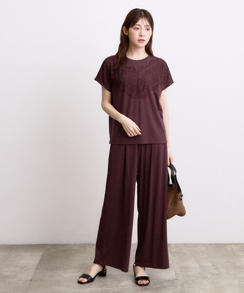 grove(グローブ)の「【持続冷感/SET UP可】ひんやりポンチシリーズ/フロントレースドルマンカットソー(Tシャツ/カットソー・レディース・ブラック/オフホワイト/パープル系4/ブラウン系その他・03/02/04/05)」の14枚目の写真