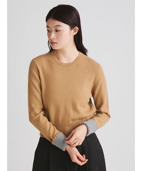 MIESROHE（ミースロエ）の「【洗える】バイカラーカシミアコンパクトニット（ニット/セーター・レディース・イエロー/キャメル/グレー・F）」の4枚目の写真