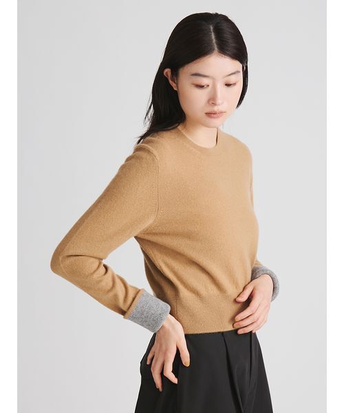 MIESROHE（ミースロエ）の「【洗える】バイカラーカシミアコンパクトニット（ニット/セーター・レディース・イエロー/キャメル/グレー・F）」の12枚目の写真