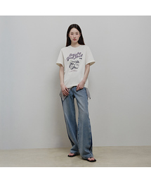 [W]ワイド切り替え配色デニムパンツ