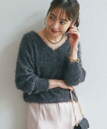 【女っぽとろみVネック】へアリーフェザーVネックニット