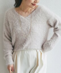 【女っぽとろみVネック】へアリーフェザーVネックニット