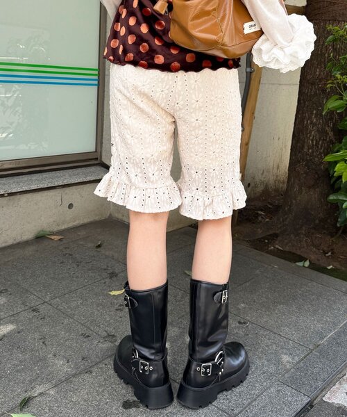 CIAOPANIC(チャオパニック)の「(2サイズ展開)ストレッチレースカプリパンツ/バイカー(その他パンツ・レディース・ミント/オフホワイト/ブラック・0/1)」の9枚目の写真