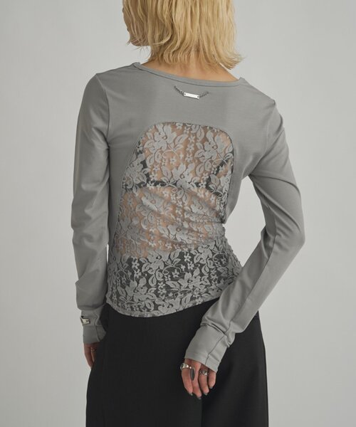 Lui's（ルイス）の「【mi-企画】バックレース切替トップス（Tシャツ/カットソー・レディース・ホワイト/ブラック/グレー・FREE）」の10枚目の写真