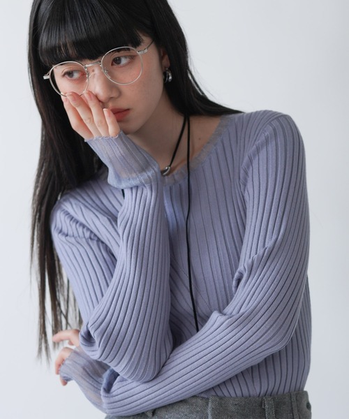 Bab(バブ)の「袖シアー使いクルーリブニットトップス(ニット/セーター・レディース・アイボリー/チャコールグレー/ブラック/ブラウン/ホワイト系1/ブルー・FREE)」の6枚目の写真