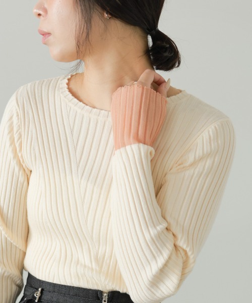 Bab(バブ)の「袖シアー使いクルーリブニットトップス(ニット/セーター・レディース・アイボリー/チャコールグレー/ブラック/ブラウン/ホワイト系1/ブルー・FREE)」の22枚目の写真