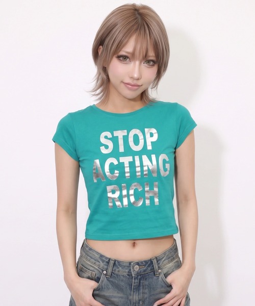 .KOM（ドットコム）の「A'GEM/9 × .kom 『.KOM/ドットケーオーエム』ロゴクロップドTシャツ（Tシャツ/カットソー・レディース・グリーン/ピンク・FREE）」の9枚目の写真
