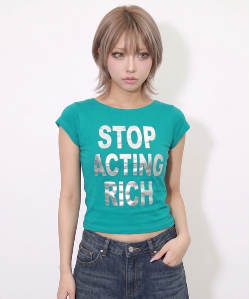 .KOM（ドットコム）の「A'GEM/9 × .kom 『.KOM/ドットケーオーエム』ロゴクロップドTシャツ（Tシャツ/カットソー・レディース・グリーン/ピンク・FREE）」の8枚目の写真