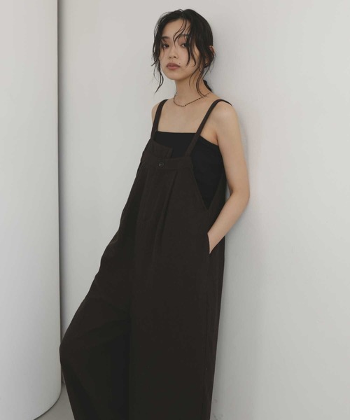 hellam(へラム)の「ヘリンボーンアシメデザインサロペット(サロペット/オーバーオール・レディース・ダークブラウン/ベージュ/ブラウン/ブラック・FREE)」の2枚目の写真