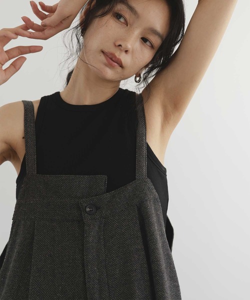 hellam(へラム)の「ヘリンボーンアシメデザインサロペット(サロペット/オーバーオール・レディース・ダークブラウン/ベージュ/ブラウン/ブラック・FREE)」の8枚目の写真