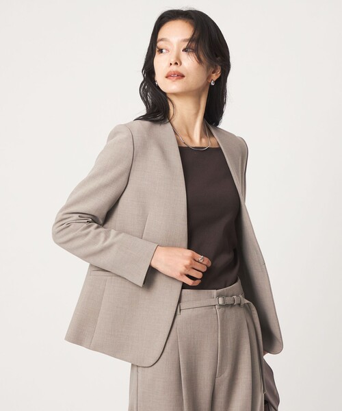 green label relaxing（グリーンレーベルリラクシング）の「［size SHORT/TALLあり］ライト ダブルクロス ノーラペル ジャケット（ノーカラージャケット・レディース・グレー/ネイビー/ブラック/ベージュ・SHORT/34/36/38/40/42/44/46/TALL）」の4枚目の写真