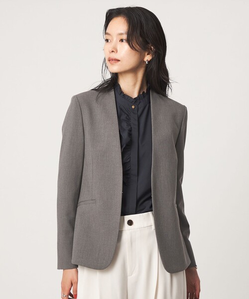 green label relaxing（グリーンレーベルリラクシング）の「［size SHORT/TALLあり］ライト ダブルクロス ノーラペル ジャケット（ノーカラージャケット・レディース・グレー/ネイビー/ブラック/ベージュ・SHORT/34/36/38/40/42/44/46/TALL）」の3枚目の写真
